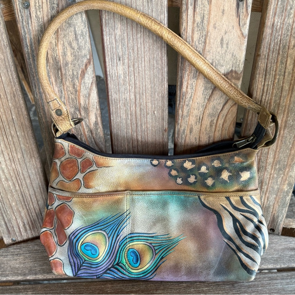 Anuschka peacock feather bag
